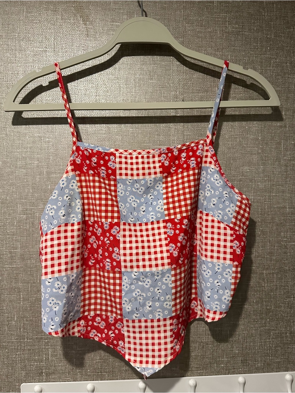 Altar'd State Patchwork Gingham Floral Cami Top
